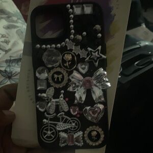 Decorative Black Phone Case with Clear Gem Accents IPhone 13 or 14 Mimi